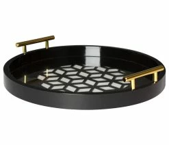 Cheapest ๐ Uniek Caspen Round Decorative Tray, Black 15.5" Diameter ๐