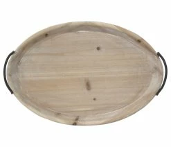Budget ๐ HomeRoots 18" Oval Natural Ivory-Finished Wood With Curved Black Metal Handles ๐ฏ