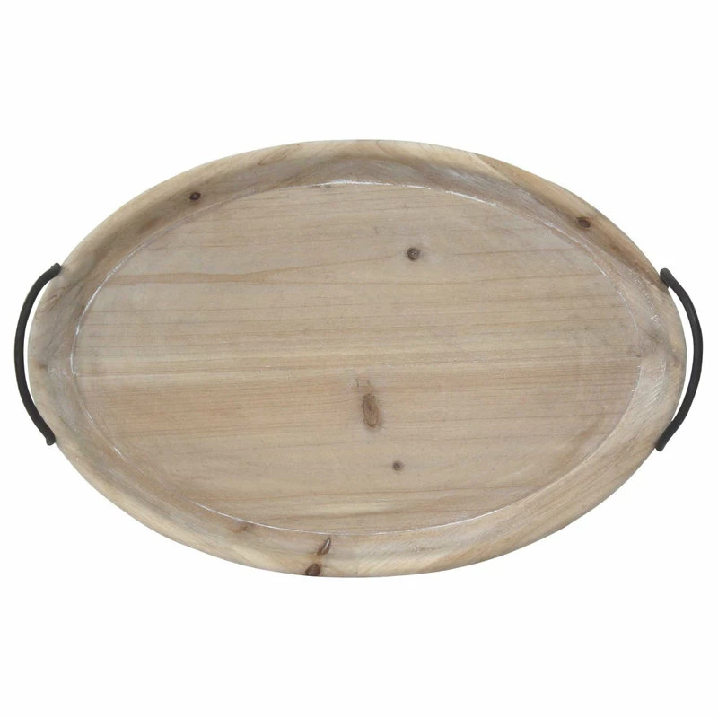 Budget 😉 HomeRoots 18" Oval Natural Ivory-Finished Wood With Curved Black Metal Handles 💯 1 Budget 😉 HomeRoots 18" Oval Natural Ivory-Finished Wood With Curved Black Metal Handles 💯