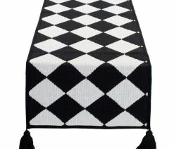 Cheapest 👍 Fennco Styles Black And White Woven Table Runner, 14x71 Inch, Diamond ✔️