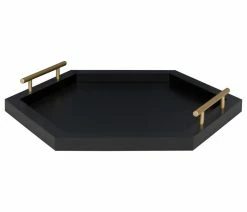 Cheapest ๐ Uniek Halsey Hexagon Decorative Wood Tray With Polished Metal Handles, Black ๐