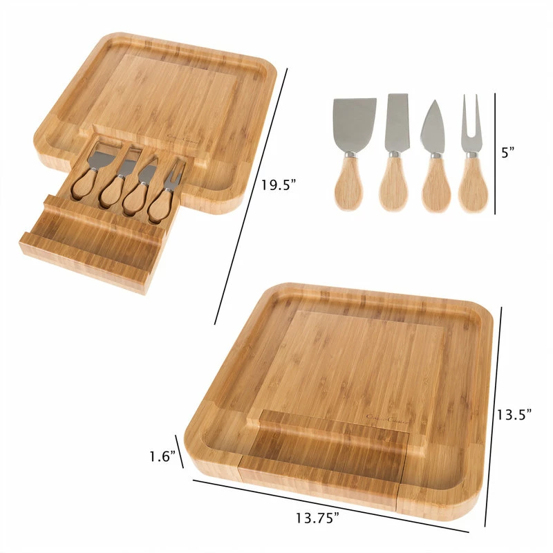 Top 10 😍 Bamboo Cheese Serving Tray With 4 Piece Cutlery Set By Classic Cuisine 🎉 3 Top 10 😍 Bamboo Cheese Serving Tray With 4 Piece Cutlery Set By Classic Cuisine 🎉 - Image 3