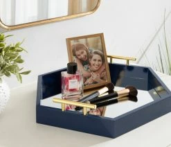 Coupon 😉 Uniek Lipton Hexagon Decorative Tray With Metal Handles, Navy Blue/Mirror 18x18 ❤️ -Tabletop Sales Store 6801c7cc01fc50d8 6242 w800 h800 b0 p0