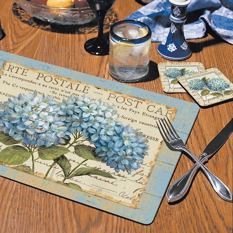 Wholesale 🤩 CounterArt Blue Hydrangeas Hardboard Placemat, Set Of 2 ❤️ 2 Wholesale 🤩 CounterArt Blue Hydrangeas Hardboard Placemat, Set Of 2 ❤️ - Image 2