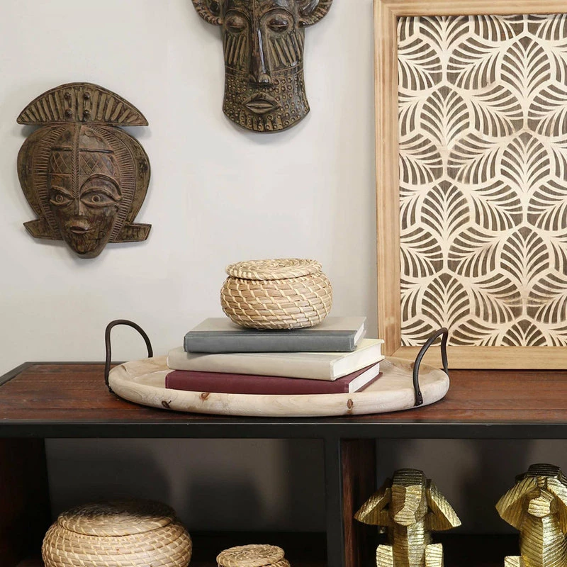 Budget 😉 HomeRoots 18" Oval Natural Ivory-Finished Wood With Curved Black Metal Handles 💯 5 Budget 😉 HomeRoots 18" Oval Natural Ivory-Finished Wood With Curved Black Metal Handles 💯 - Image 5