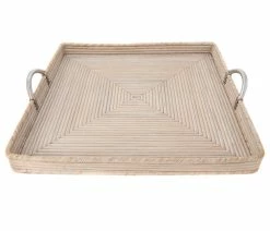 New ๐งจ Artifacts Trading Company Artifacts Rattan™ Square Tray With Stainless Steel Handles, White Wash, 20"x20"x ๐ฅฐ