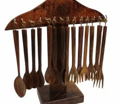 Top 10 ๐ Natural Geo Rosewood Handcarved Decorative Spoon Set With Stand โ