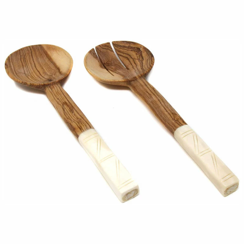 Promo ๐ Global Crafts Olive Wood Serving Set, Natural White Bone Handles, Square Design ๐ฅฐ 2 Promo ๐ Global Crafts Olive Wood Serving Set, Natural White Bone Handles, Square Design ๐ฅฐ - Image 2
