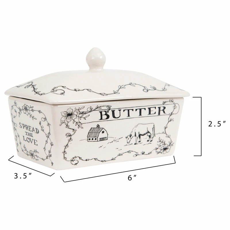 Cheapest ⭐ CREATIVE CO-OP Country Style White/Black Stoneware Butter Dish With Lid 👍 2 Cheapest ⭐ CREATIVE CO-OP Country Style White/Black Stoneware Butter Dish With Lid 👍 - Image 2