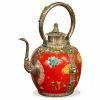 Deals 🧨 China Furniture And Arts Tibetan Porcelain And Brass Teapot, Red ✔️