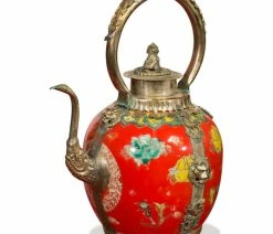 Deals ๐งจ China Furniture And Arts Tibetan Porcelain And Brass Teapot, Red โ๏ธ