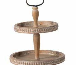 Cheapest 👏 A&B Home Wooden 2-Tier Round Serving Tray D14x17" 🔔