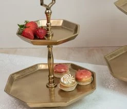 Best Pirce 💯 HomeRoots Vintage Look Octagonal Gold Two Tier Server 🥰