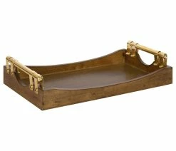 New ✔️ Uniek Kate And Laurel Ormond Walnut Wood Decorative Tray With Gold Metal Handles ⭐