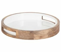 Flash Sale 🔥 Uniek Ehrens Round Decorative Wood Tray, Natural White, 15 Diameter 🔔