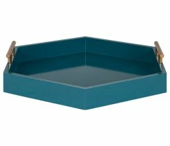 Budget 👍 Uniek Lipton Hexagon Decorative Tray With Metal Handles, Teal/Gold 18x18 😉 -Tabletop Sales Store 7ee1dfbd004a80d4 5808 w800 h800 b1 p0