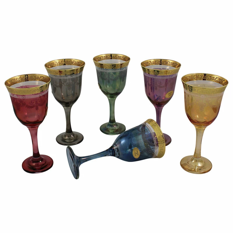 Wholesale 🛒 Lorren Home Trends Set Of 6 Goblets, Royal Corona Designs, Multi 😉 2 Wholesale 🛒 Lorren Home Trends Set Of 6 Goblets, Royal Corona Designs, Multi 😉 - Image 2