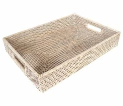 New 🧨 Artifacts Trading Company Artifacts Rattan Rectangle Tray Handles, White Wash 🥰