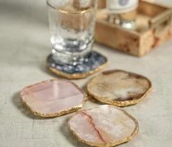 Discount ✨ Zodax Viken 4-Piece Agate Marble Glass Coaster Set, Pink 😀 -Tabletop Sales Store 87c1b5fb006376bd 0852 w800 h800 b0 p0