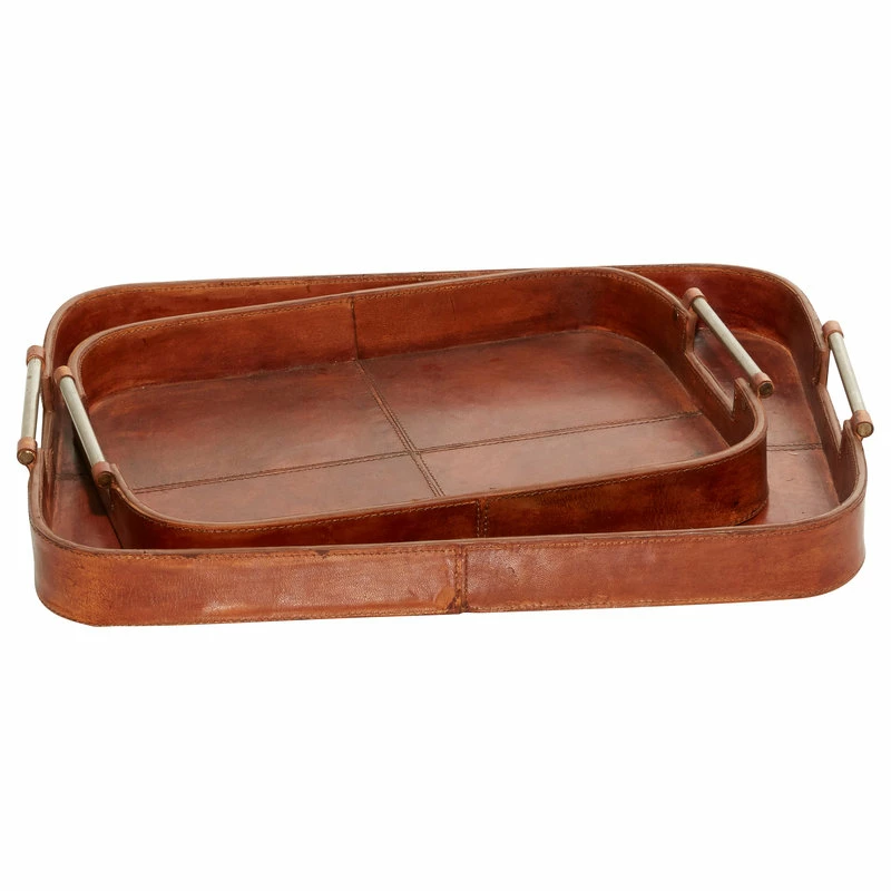 Budget ๐ Brimfield & May Set Of 2 Brown Leather Rustic Tray, 17", 21" 95046 ๐ 1 Budget ๐ Brimfield & May Set Of 2 Brown Leather Rustic Tray, 17", 21" 95046 ๐