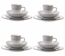 Flash Sale 🔥 A&B Home Aqua Blue Rustic Fare Dinnerware 16-Piece Set, Cream ✨