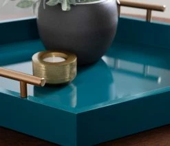 Budget 👍 Uniek Lipton Hexagon Decorative Tray With Metal Handles, Teal/Gold 18x18 😉 -Tabletop Sales Store 8e7179ef004a80e9 5808 w800 h800 b0 p0