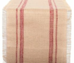 New 💯 Design Imports DII Barn Red Double Border Burlap Table Runner ⭐