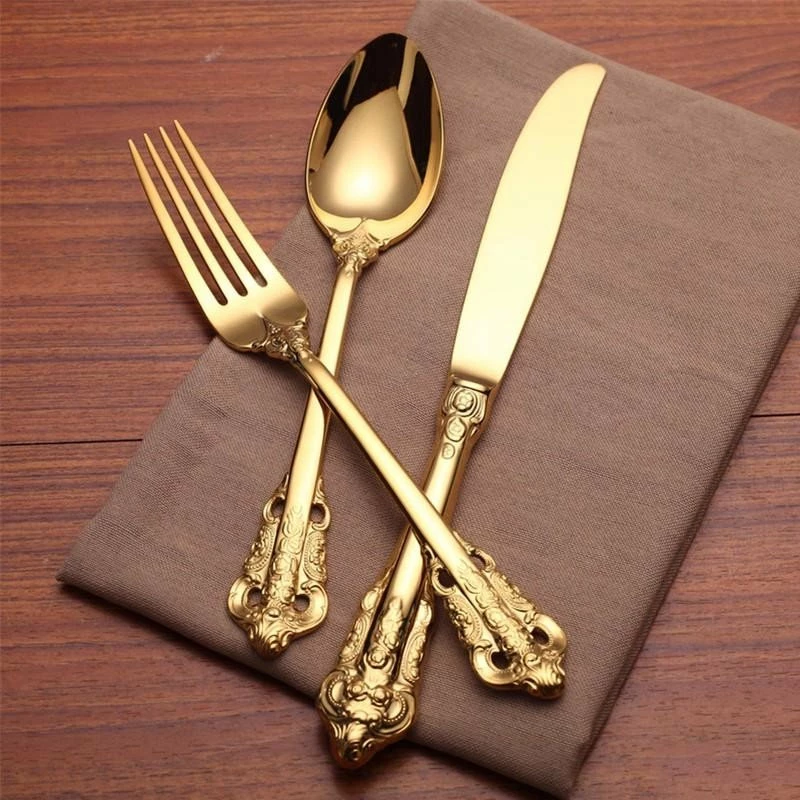 Best Pirce โค๏ธ Morsale 24-Piece Vintage 18K Gold Plated Stainless Steel Silverware Set, 6 Settings ๐ 3 Best Pirce โค๏ธ Morsale 24-Piece Vintage 18K Gold Plated Stainless Steel Silverware Set, 6 Settings ๐ - Image 3