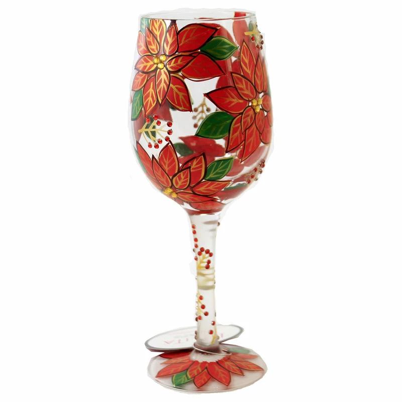 New ⭐ Tabletop Pretty As A Poinsettia Glass Stemmed Wine Glass 🎄 Christmas 6009352 🛒 2 New ⭐ Tabletop Pretty As A Poinsettia Glass Stemmed Wine Glass 🎄 Christmas 6009352 🛒 - Image 2