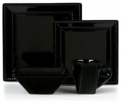 Deals โญ Lorenzo Import, LLC 16 Piece Square Beaded Stoneware Dinnerware Set By Lorren Home Trends, Black ๐ฏ