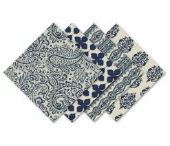 Discount ✔️ Elrene Home Fashions Casual Print Cotton Fabric Napkin, Set Of 24, Indigo 🔥