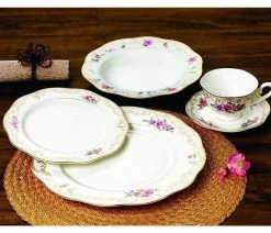 Promo ❤️ Royalty Porcelain "Ruby Rose" 5-pc White & Gold Floral Dinnerware Set 🎉 -Tabletop Sales Store 9a8121280d4051bf 5633 w800 h800 b0 p0