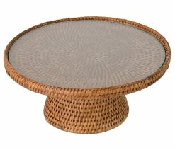 Flash Sale 🛒 KOUBOO La Jolla Rattan Cake Stand With Glass Top, Honey Brown 🧨 -Tabletop Sales Store 9fb104aa0f971584 7232 w800 h800 b1 p0