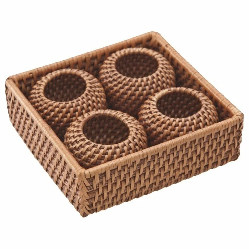 Discount ๐ฅ KOUBOO Rattan Napkin Ring Set Of 4 With Tray, Honey Brown โ๏ธ 2 Discount ๐ฅ KOUBOO Rattan Napkin Ring Set Of 4 With Tray, Honey Brown โ๏ธ - Image 2