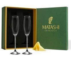 Budget ⭐ Matashi Crystals Set Of 2 - 8 Oz. Crystal Champagne Glasses Flutes W/ Elegant Crystal Filled Stem 🤩