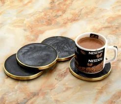 Promo 👏 Mascot Hardware 🔨 Hammered Brass Smoky Gray Coasters, Set Of 4 🔥