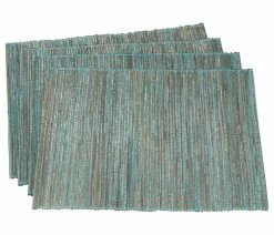 Budget 🎁 Fennco Styles Shimmering Water Hyacinth 14"x20" Placemats, Set Of 4, Turquoise 🔥