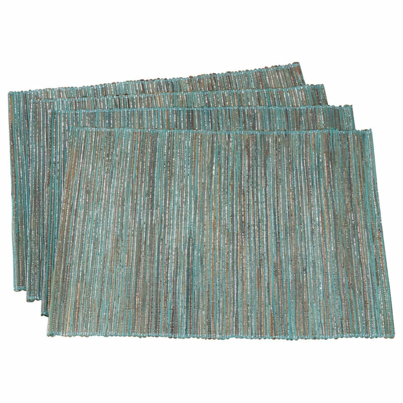 Budget 🎁 Fennco Styles Shimmering Water Hyacinth 14"x20" Placemats, Set Of 4, Turquoise 🔥 1 Budget 🎁 Fennco Styles Shimmering Water Hyacinth 14"x20" Placemats, Set Of 4, Turquoise 🔥