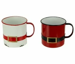 Budget 🛒 Zeckos Red And White Enamel Metal Santa Suit Display Mugs Set Of 2 🔥