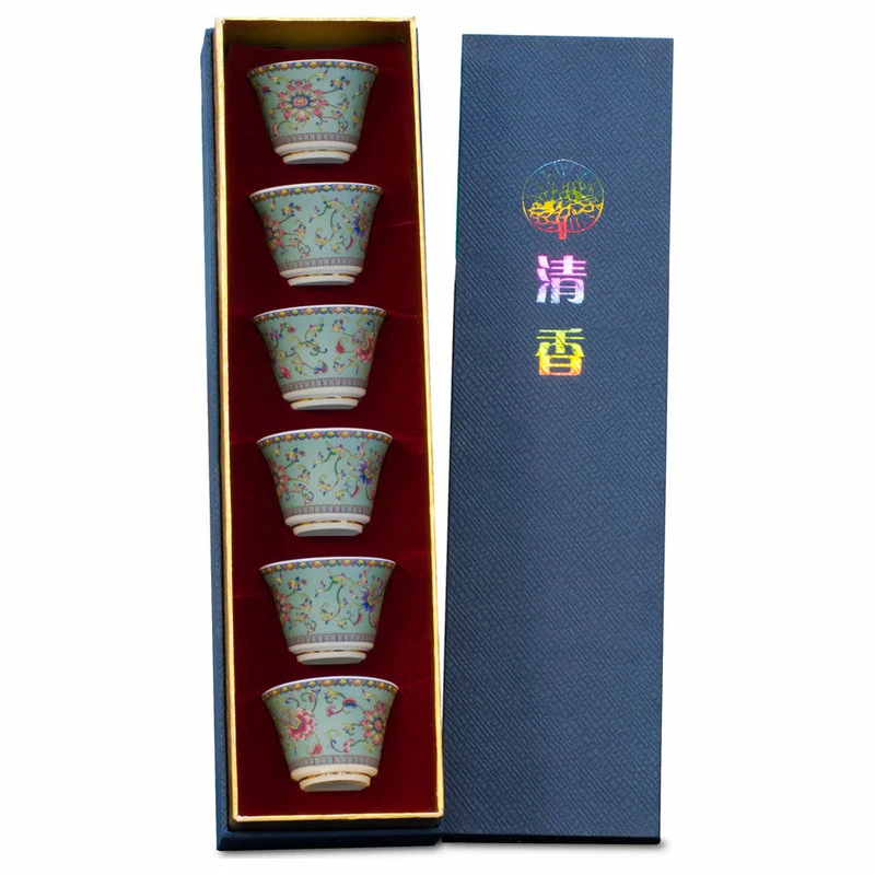 Budget ❤️ China Furniture And Arts Light Teal Porcelain Chinese Floral Tea Cup Set With Gift Box 🤩 5 Budget ❤️ China Furniture And Arts Light Teal Porcelain Chinese Floral Tea Cup Set With Gift Box 🤩 - Image 5