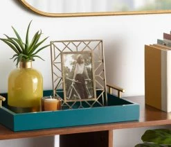 Outlet 🥰 Uniek Lipton Decorative Wood Tray With Metal Handles, Teal/Gold ✨ -Tabletop Sales Store b271fd150deeaf56 4158 w800 h800 b0 p0