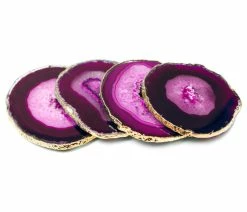 Cheap 😍 Vandue Corporation Modern Home Set Of 4 Natural Agate Stone Coasters - Pink W/Gold Edge 🔔