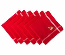 Brand new ⌛ Design Imports DII Red Embroidered Mistletoe Corner With Border Napkin, Set Of 6 🎁