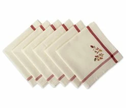 Best Sale 👏 Design Imports DII Natural Embroidered Fall Leaves Bordered Napkin, Set Of 6 🧨