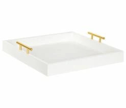 Buy โ๏ธ Uniek Lipton Square Decorative Wood Tray With Metal Handles, White ๐ฅ