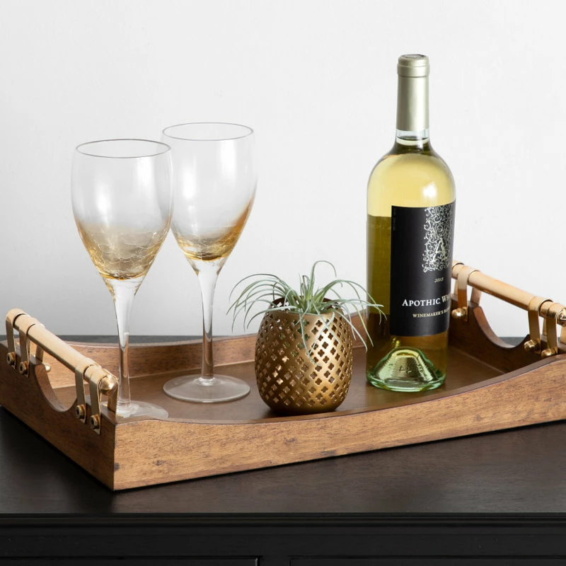 New ✔️ Uniek Kate And Laurel Ormond Walnut Wood Decorative Tray With Gold Metal Handles ⭐ 6 New ✔️ Uniek Kate And Laurel Ormond Walnut Wood Decorative Tray With Gold Metal Handles ⭐ - Image 6