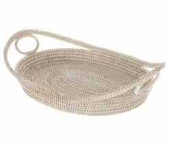 Wholesale 🧨 KOUBOO La Jolla Oval Rattan Tray With Looped Handles, White-Wash ❤️
