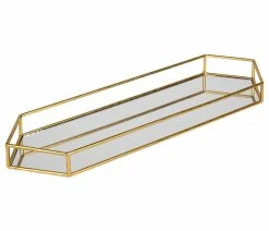 Promo 👍 Uniek Felicia Gold Metal Mirrored Decorative Tray, Gold, 26x8 ❤️