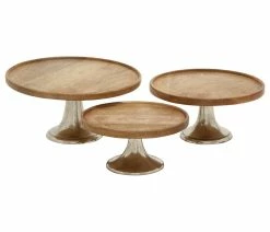 New 🎉 Brimfield & May Set Of 3 Brown Wood Modern Cake Stand 14668 😀