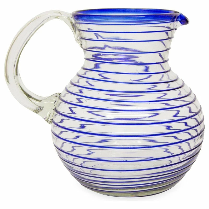Discount 🛒 NOVICA Blown Glass Pitcher, 'Blue Spiral', Mexico ⌛ 1 Discount 🛒 NOVICA Blown Glass Pitcher, 'Blue Spiral', Mexico ⌛